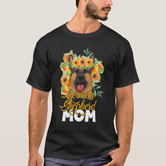 Sunflower German Shepherd Mum Cute Puppy Mothers D T-Shirt