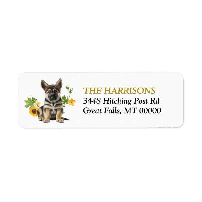 Sunflower German Shepherd Puppy Return Address  Return Address Label (Front)