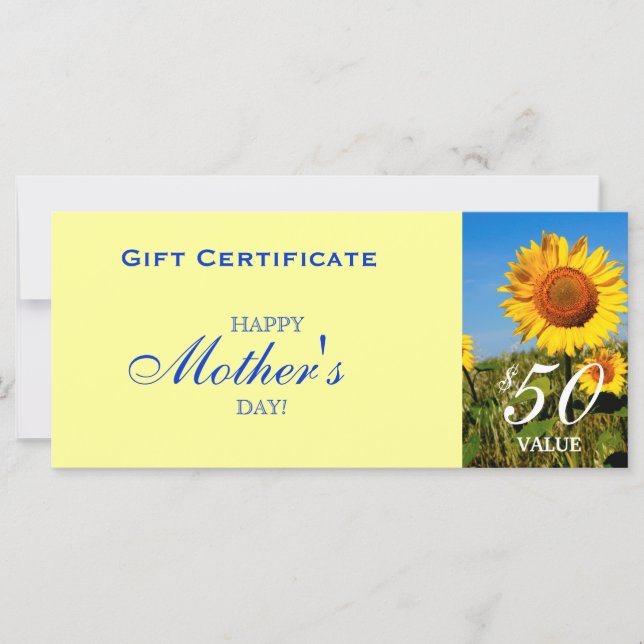Sunflower Gift Certificate Mother's Day (Front)