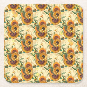 Sunflower Gifts Sunflower Turn Surrounded Square Paper Coaster