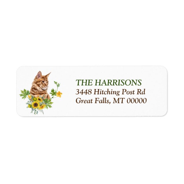 Sunflower Ginger Maine Coon Cat  Return Address Label (Front)