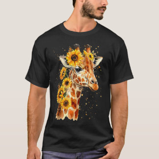 Sunflower Giraffe Cute Floral Safari T-Shirt