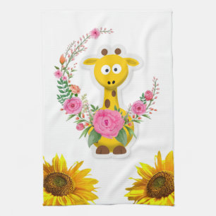 Sunflower Giraffe Floral Kitchen Towel