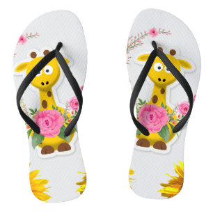 Sunflower Giraffe Pink Rose Floral Flip Flops
