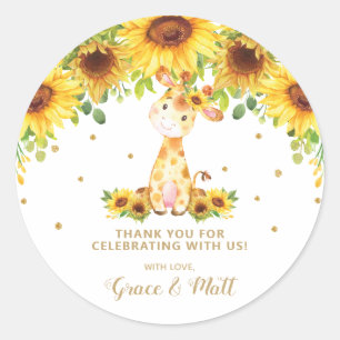 Sunflower Giraffe Thank You Gold Glitter Classic Round Sticker