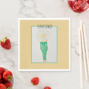 Sunflower Girl Green Dress Napkin