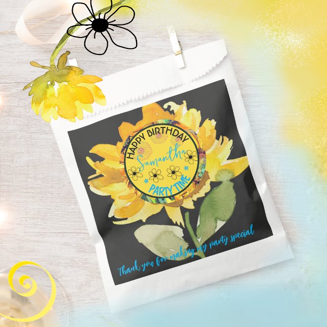 Sunflower Girl Party Birthday Black Favour Bag (Sunflower Girl Party Birthday Black Favor Bag)