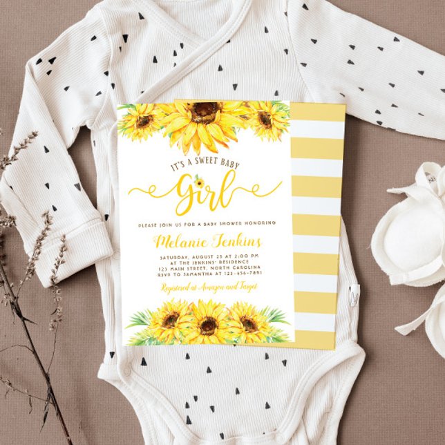 Sunflower Girl Summer Floral Baby Shower Invitation (Creator Uploaded)