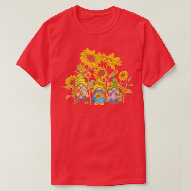Sunflower Gnome Fairytale Character Hippies Garden T-Shirt (Design Front)