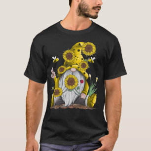 Sunflower Gnome With Bee Funny Hippie Gnome T-Shirt