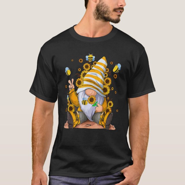 Sunflower Gnome With Bee  Hippie Gnome For Flower  T-Shirt (Front)