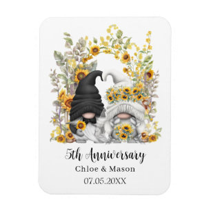 Sunflower Gnomes 5th Wedding Anniversary Custom Magnet