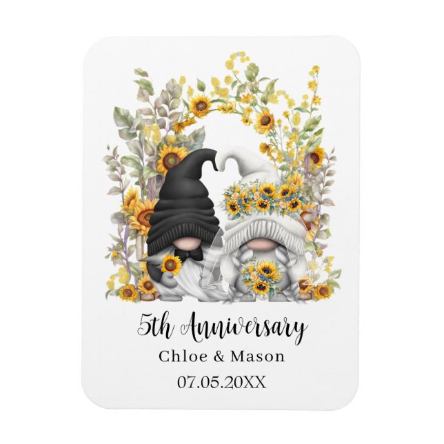 Sunflower Gnomes 5th Wedding Anniversary Custom Magnet (Vertical)