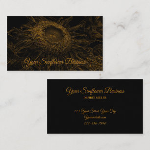 Sunflower Gold Black Floral Art Elegant Luxury Business Card