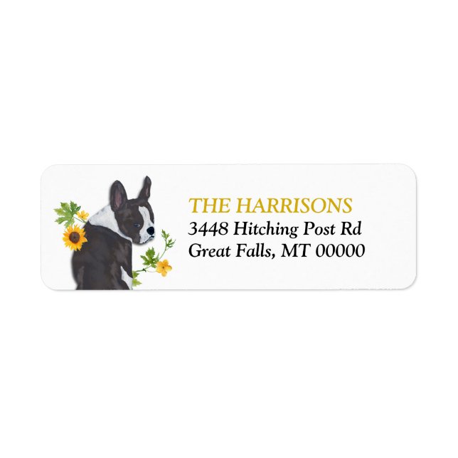 Sunflower Gold Boston Terrier Dog Return Address Label (Front)