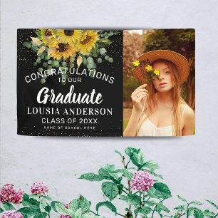 Sunflower & Gold Confetti Graduation Photo Banner