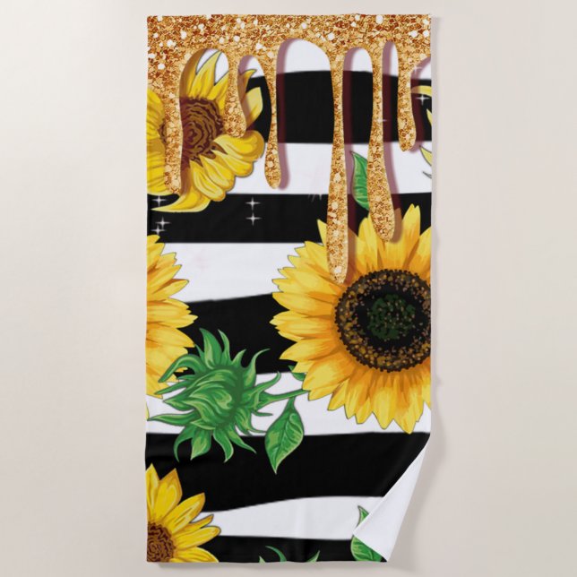 Sunflower Gold Drip Beach Towel (Front)