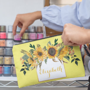 Sunflower Gold Personalised Floral Flower Accessory Pouch
