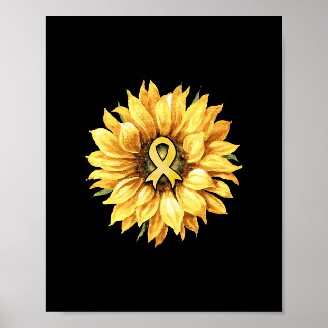 Sunflower Gold Ribbon Childhood Cancer Awareness Poster (Front)
