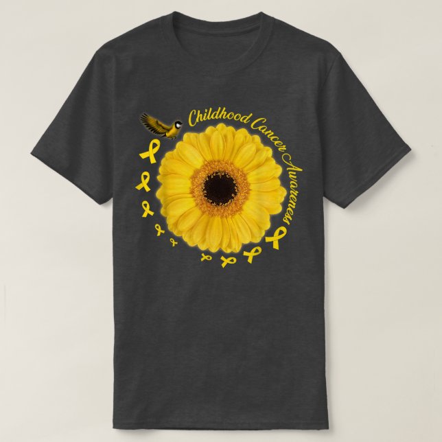 Sunflower Gold Ribbon Childhood Cancer Awareness S T-Shirt (Design Front)