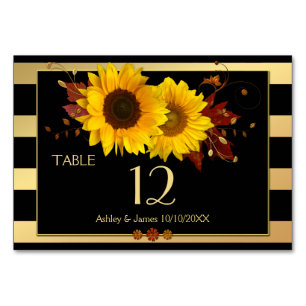 Sunflower Gold Striped Wedding Table Number Card