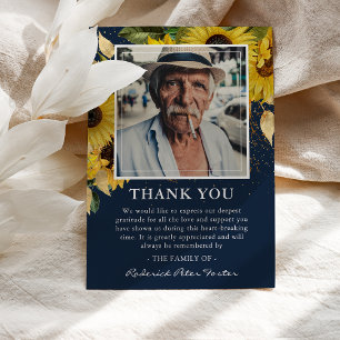 Sunflower & Gold Sympathy Photo Keepsake Navy  Thank You Card