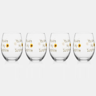 Sunflower Gold You Are My Sunshine, Stemless Wine Glass