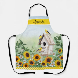 Sunflower Goldfinch Birdhouse Personalized name Apron