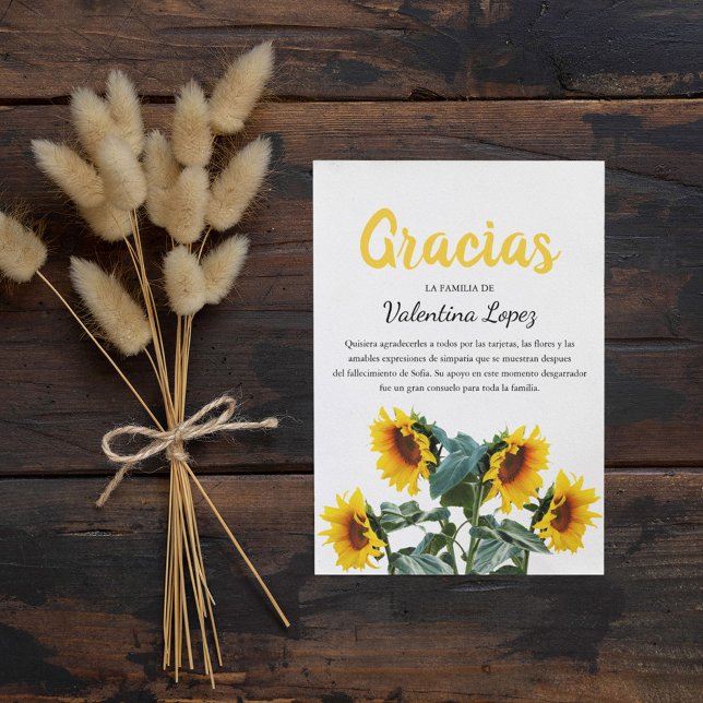 Sunflower Gracias Simpatia | Spanish Sympathy Thank You Card (Creator Uploaded)