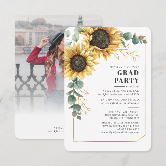 Sunflower Grad 2025 Photo Graduation Party Invitation (Front/Back)
