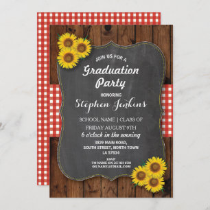 Sunflower Graduation Party Rustic Wood Invite