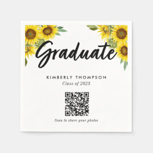 Sunflower Graduation QR Code Party Photo Share Napkin