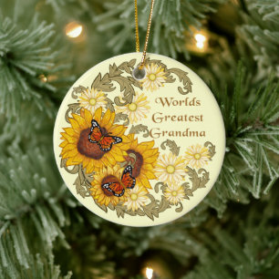 Sunflower Grandma Ceramic Ornament