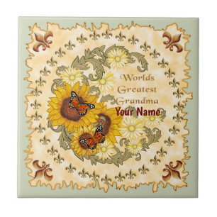 Sunflower Grandma custom name  Ceramic Tile