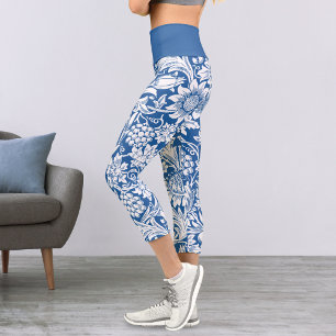 Sunflower Grapes Blue Pattern Capri Leggings