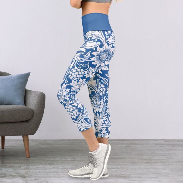Sunflower Grapes Blue Pattern Capri Leggings (Creator Uploaded)