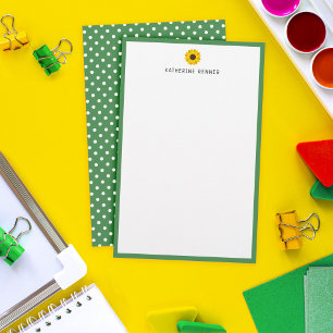 Sunflower Green Border Polka Dots Add Name Stationery