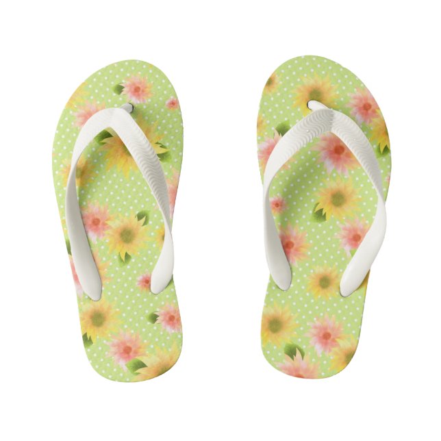 Sunflower Green. Kid's Flip Flops (Footbed)