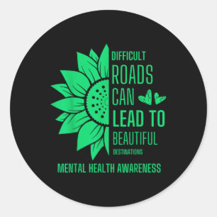 Sunflower Green Ribbon Mental Health Awareness Classic Round Sticker