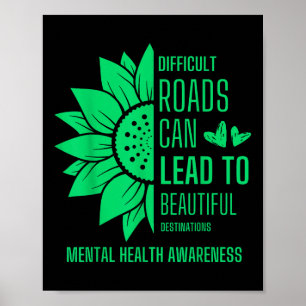 Sunflower Green Ribbon Mental Health Awareness Poster
