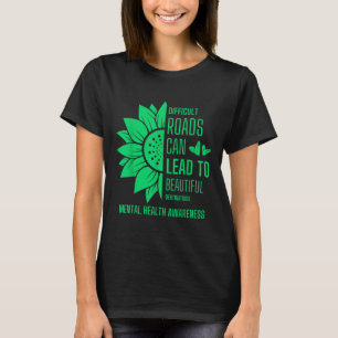 Sunflower Green Ribbon Mental Health Awareness T-Shirt
