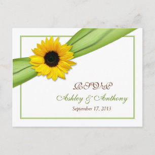 Sunflower Green Ribbon Wedding RSVP Reply Postcard