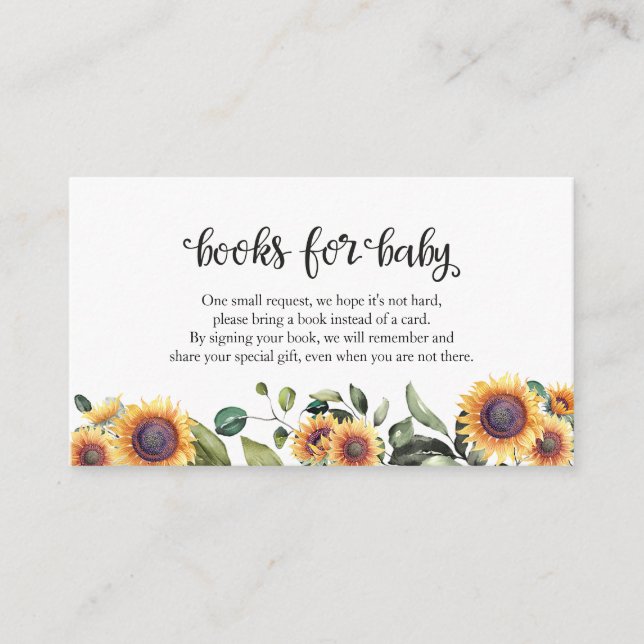 Sunflower Greenery Fall Baby Shower Books For Baby Enclosure Card (Front)