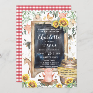 Sunflower Greenery Farm Animals Barnyard Birthday Invitation