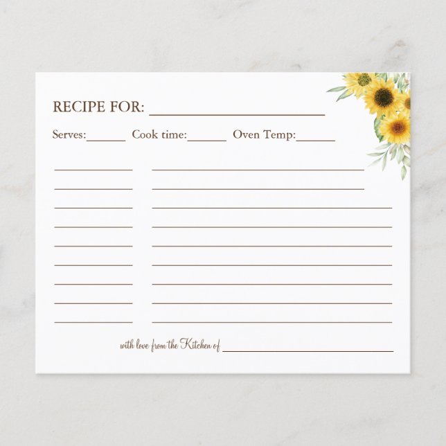 Sunflower greenery Recipe card (Front)