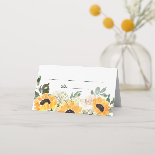 Sunflower Greenery Rustic Wedding Place Card (Front)