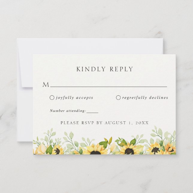 Sunflower Greenery Wedding RSVP Response Invitation (Front)
