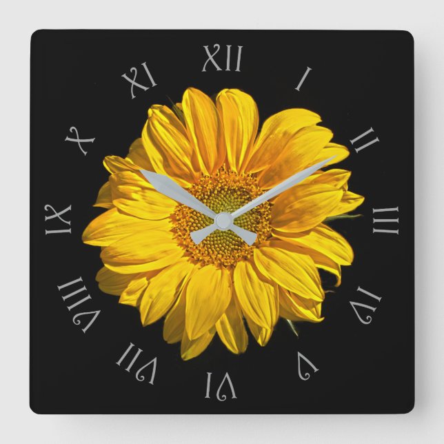 Sunflower Grey Script Roman Numbers wccnm Square Wall Clock (Front)