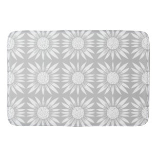 Sunflower Grey White Floral Tile Pattern Bath Mat