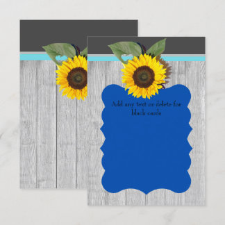 Sunflower Grey wood teal blue Rustic Wedding Invitation